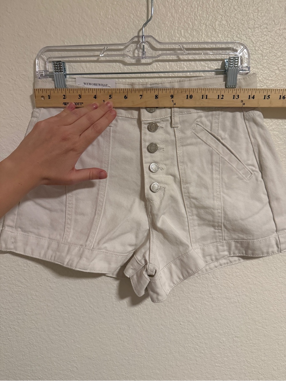 High-Waist White Denim Shorts WeWoreWhat with Button Front - Picture 11 of 14